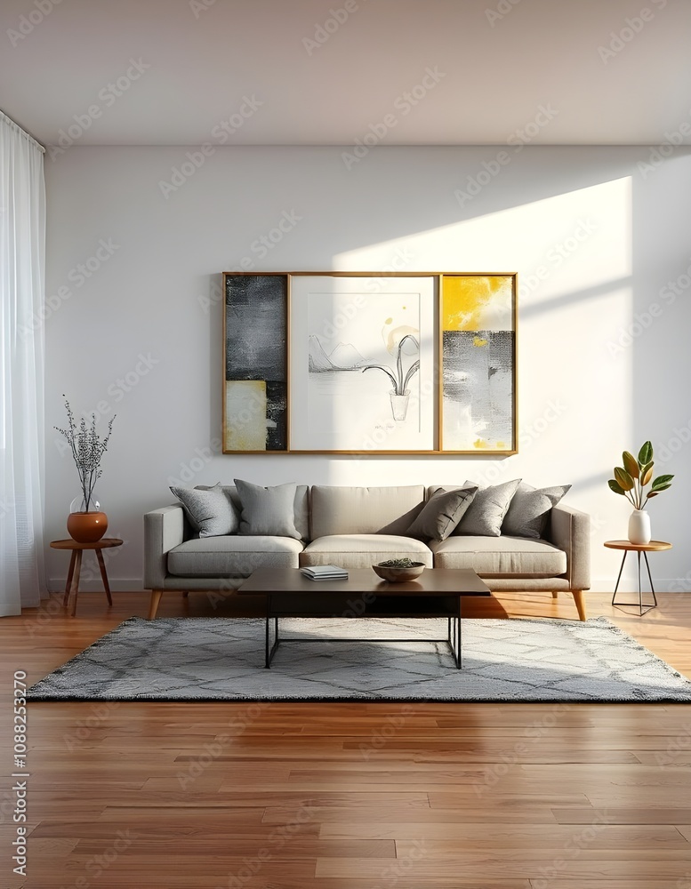 Fototapeta premium Generative AI Frame mockup,3D render, modern living room