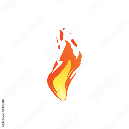 Vector fire icon with the effect of flames and sparks in bright yellow-orange tones