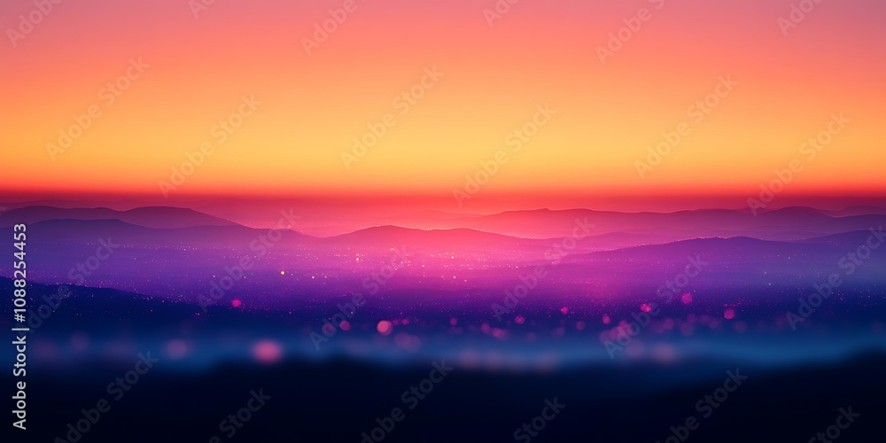 Fototapeta premium Blurred sunset over hazy mountains.