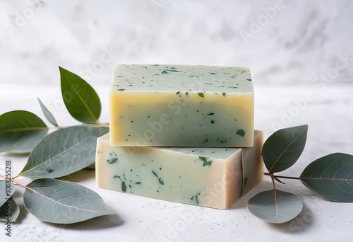 Wallpaper Mural A bar of soap on a textured background with eucalyptus leaves and herbs Torontodigital.ca
