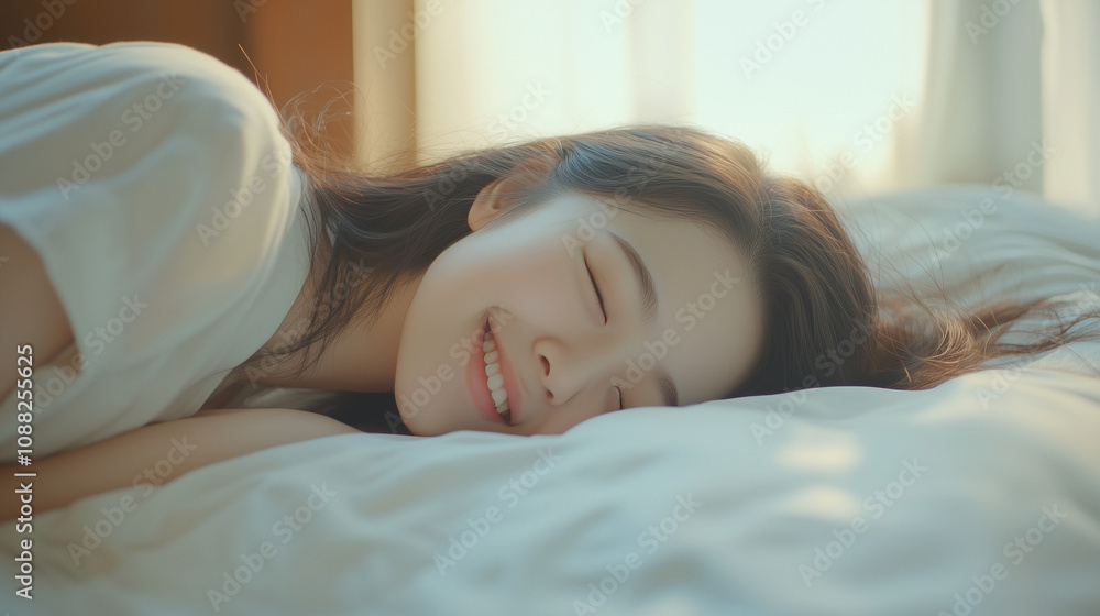 ベッドで休息する女性 ベッドで休息する女性