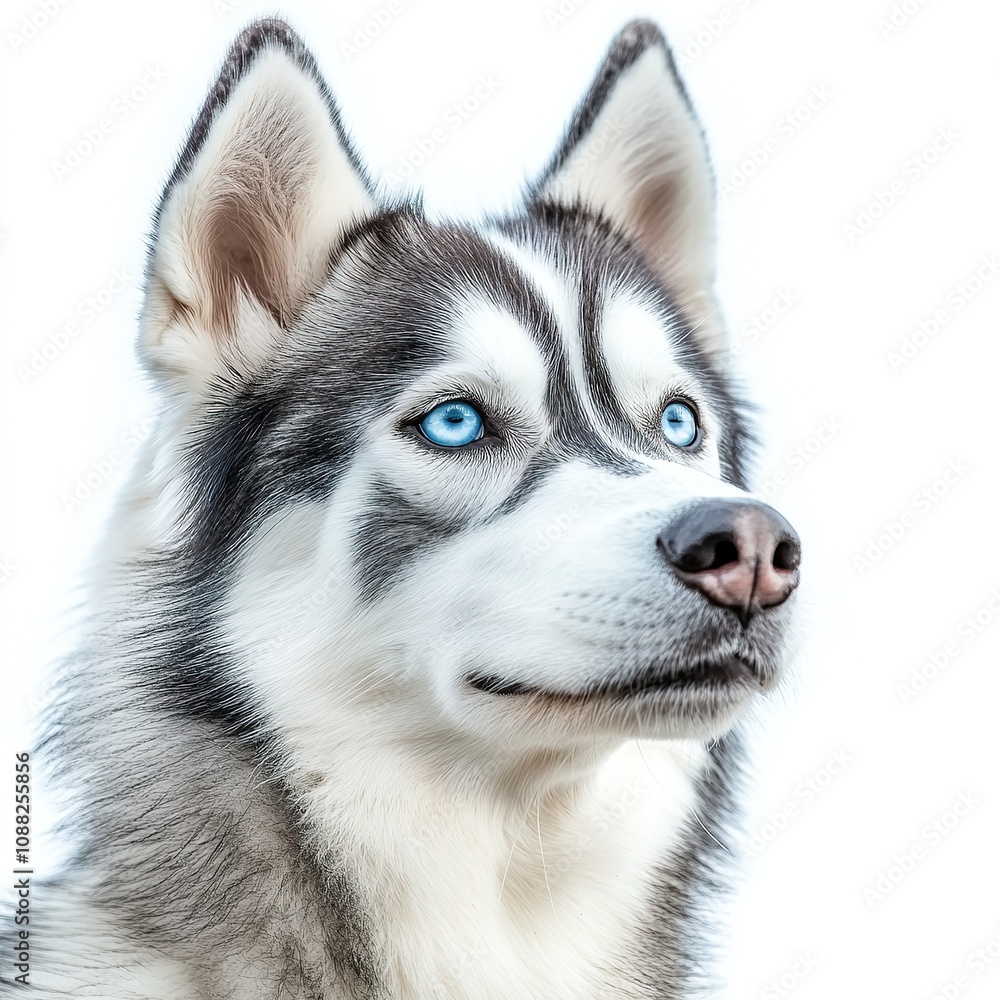 Smiling Siberian Husky with Blue Eyes on White Background. Smiling Siberian Husky with Blue Eyes on White Background.