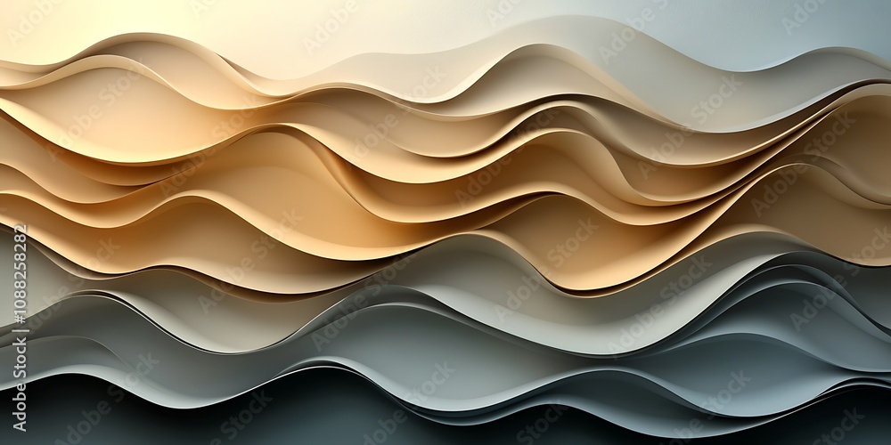Obraz premium Abstract wavy layers in beige, grey and gold tones.