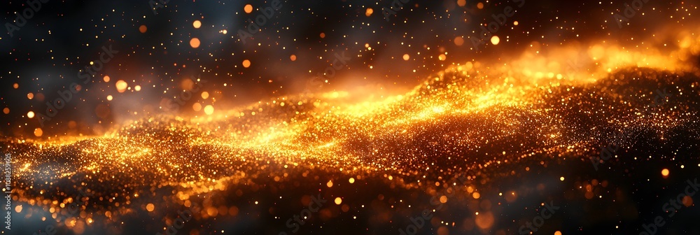 Naklejka premium Luxurious 2025 New Year Banner with Sparkling Gold Accents on Dark Background Elegant and Premium Design with Generous Copy Space for Text or Graphic Overlays