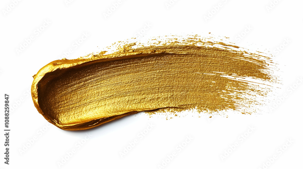 A Single Stroke of Shiny Gold Paint Applied with a Brush, Isolated on a White Background
