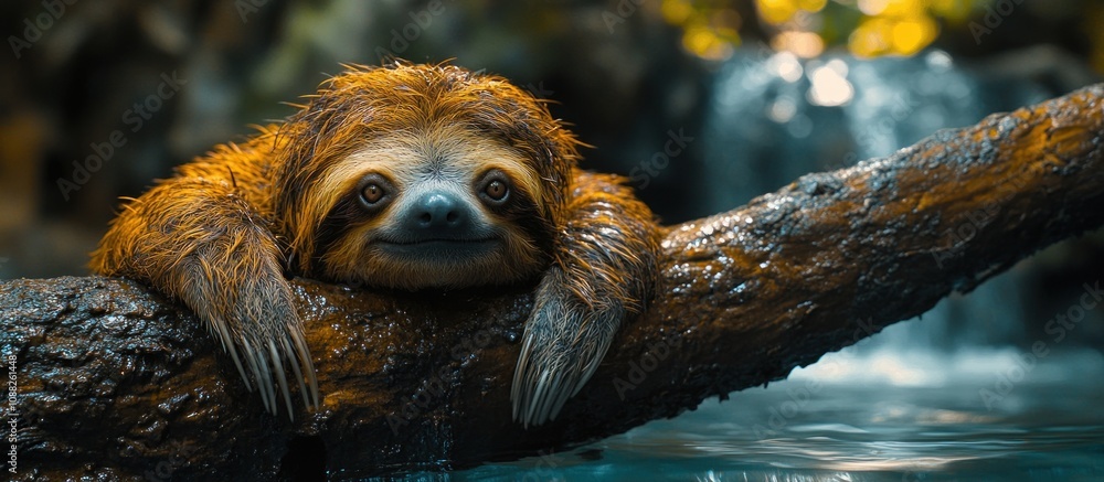 Naklejka premium Smiling Sloth on a Branch