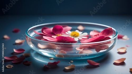 Delicate Flower Petals Floating in Water With a Daisy, Creating a Serene Atmosphere for Relaxation