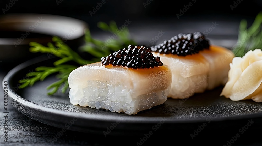 Elegant Sushi Pieces Topped With Caviar Elegant Sushi Pieces Topped With Caviar