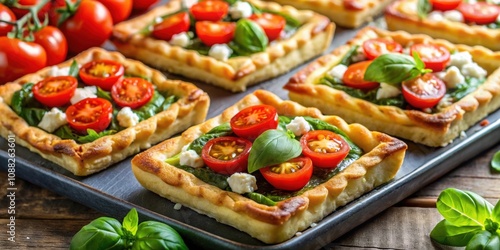 Wallpaper Mural Delicious pesto, tomato and feta tarts on a baking tray, appetizer, food photography, savory, Mediterranean cuisine, snack Torontodigital.ca