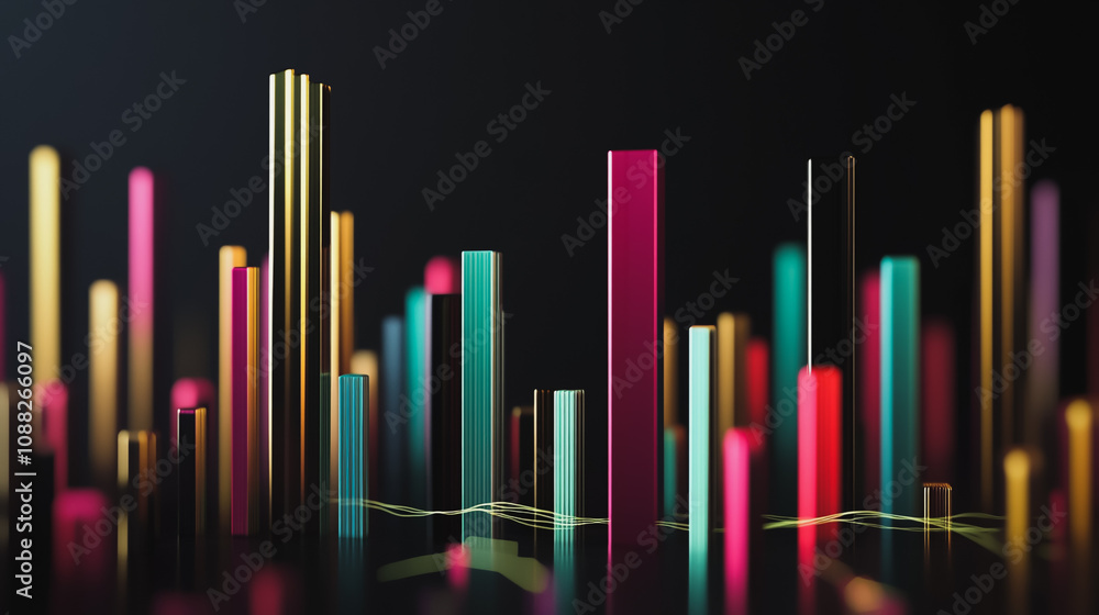 Abstract black background with 3d Colorful charts and graphs with statistics to innovative analyze business potential and forecast future development of companies growth. Abstract black background with 3d Colorful charts and graphs with statistics to innovative analyze business potential and forecast future development of companies growth.