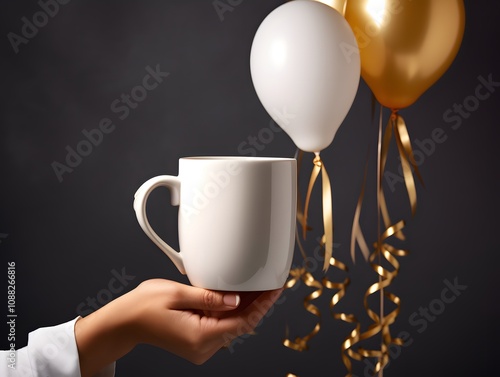 Celebration Mug Blank Coffee Cup Gold Balloons Party