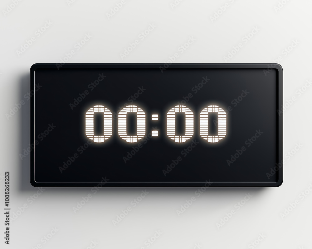 A sleek, rectangular blank billboard showing 0000 in a soft glowing white digital font on a black surface A sleek, rectangular blank billboard showing 0000 in a soft glowing white digital font on a black surface