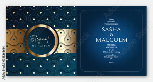 Beautiful luxury dark blue color decorative wedding invitation card design, Abstract Wedding Invitation, template, party invitation design