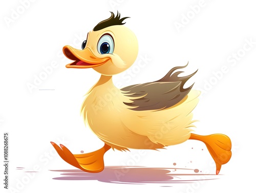 Cute Yellow Duckling Running Cartoon Illustration