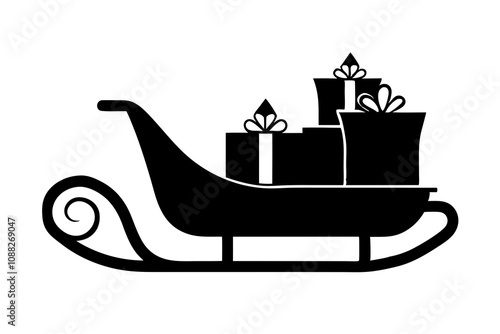 Sled with Presents | isolated silhouette vector illustration on white background