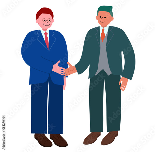 スーツを着た男性二人が交渉成立して握手をしようとする全身のイラスト