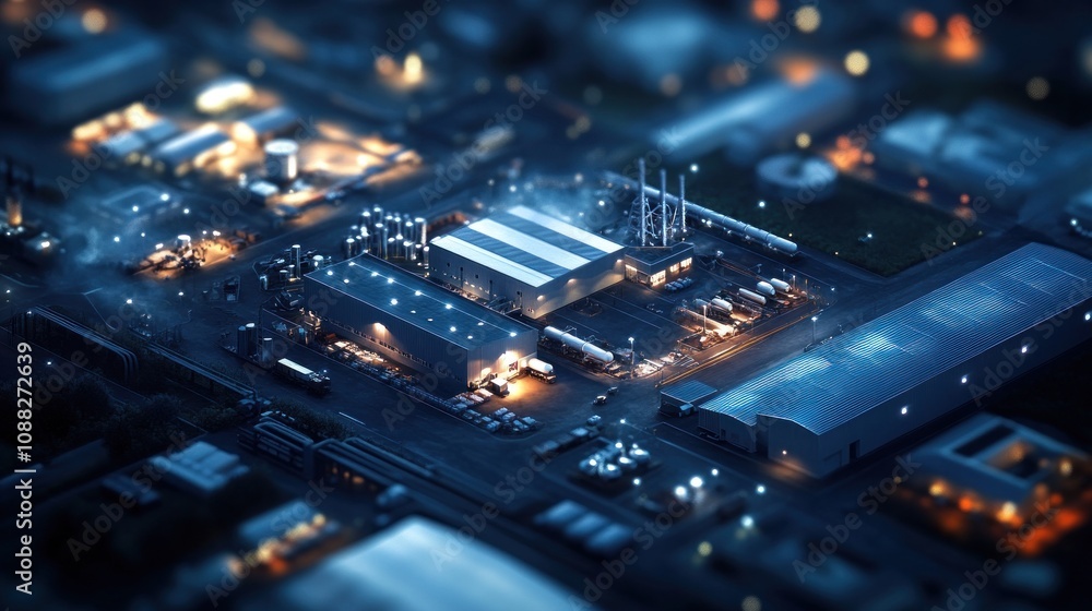 Night Shift at the Industrial Complex: An Aerial View of a Busy Factory at Night Night Shift at the Industrial Complex: An Aerial View of a Busy Factory at Night