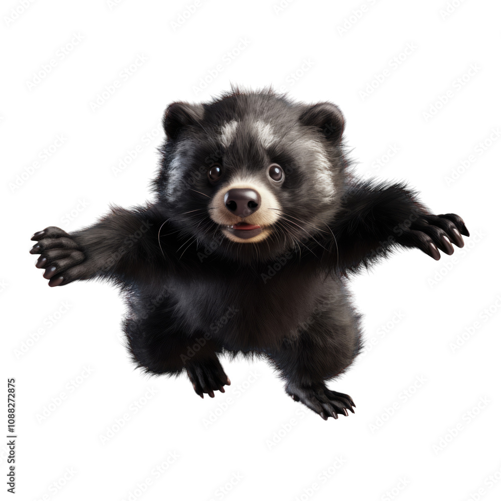 Obraz premium cute 3d cartoon binturong with levitation pose isolated on transparent background