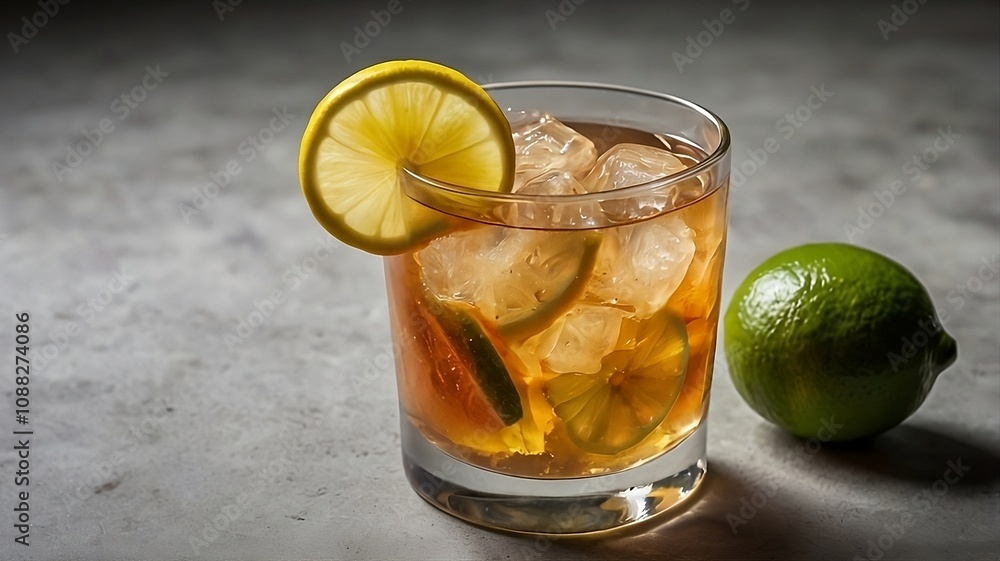 Fototapeta premium A glass of lemon tea ice with a lime slice