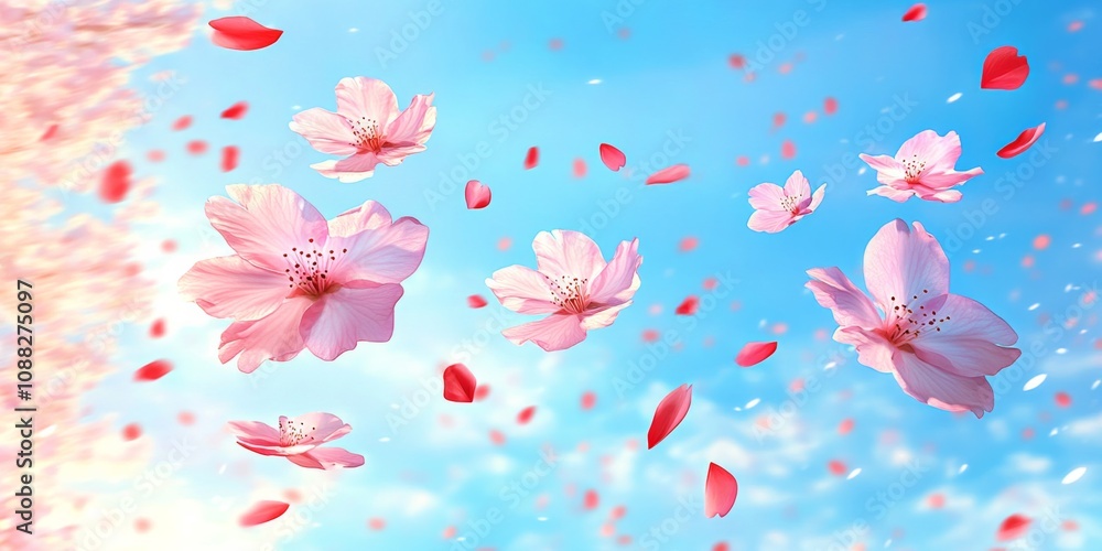 Graceful Pink Blossoms Cascading from the Sky Against a Blue Background Graceful Pink Blossoms Cascading from the Sky Against a Blue Background