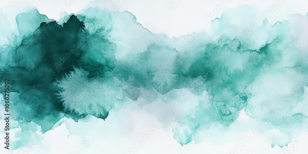 Teal blue and green abstract watercolor background with turquoise and dark green waves - banner design element. Teal blue and green abstract watercolor background with turquoise and dark green waves - banner design element.