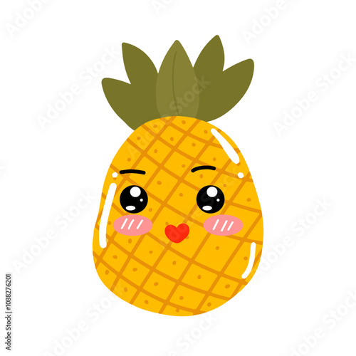 kawaii pineapple emoticon design element stock. Vector set of cute kawaii pineapple emojis. pineapples cartoon design isolated on white background photo