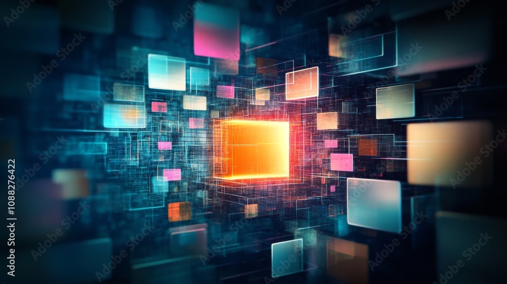 Fototapeta premium Digital Document Management Abstract Network Grid with Files and Folders for Corporate Business Paperless Office