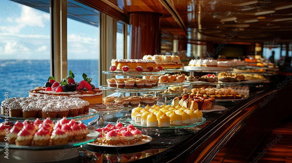 Fototapeta premium Delicious Dessert Buffet Aboard Luxurious Cruise Ship