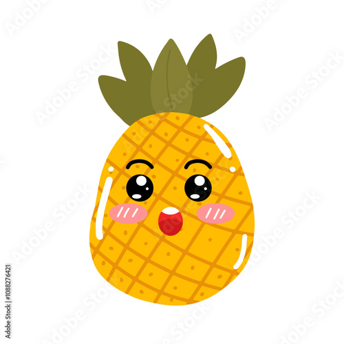 kawaii pineapple emoticon design element stock. Vector set of cute kawaii pineapple emojis. pineapples cartoon design isolated on white background photo