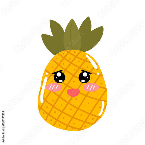 kawaii pineapple emoticon design element stock. Vector set of cute kawaii pineapple emojis. pineapples cartoon design isolated on white background photo