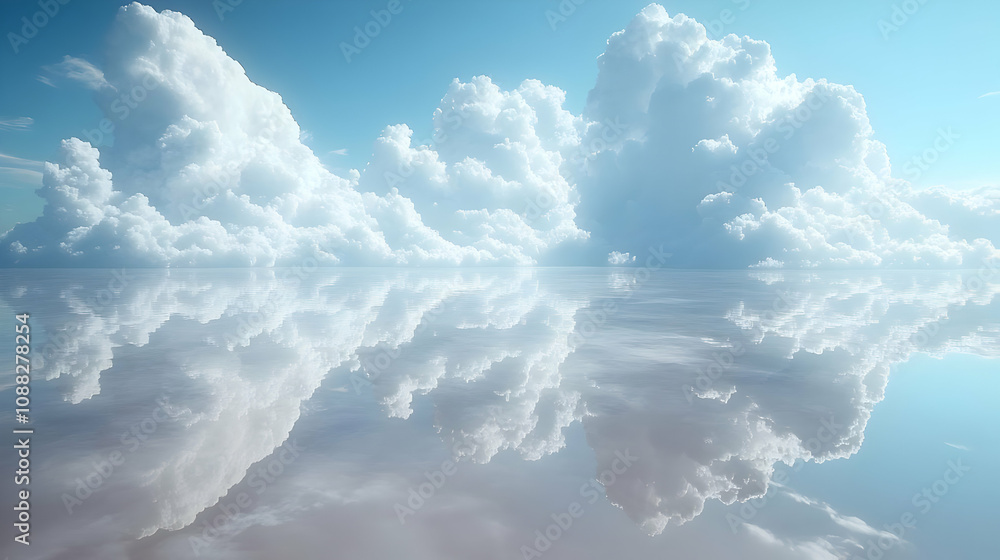 Naklejka premium White Clouds Reflecting on Calm Water - Illustration