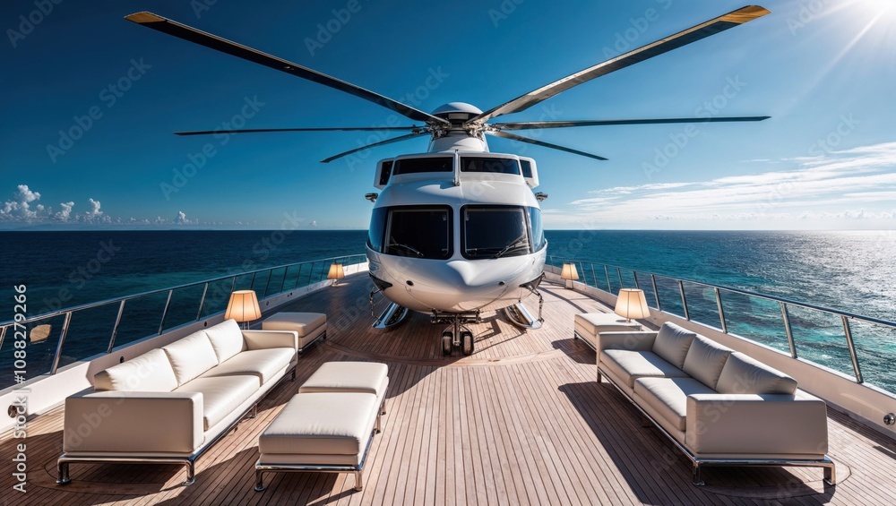 Fototapeta premium Helipad and Lounge on a Mega Yacht 