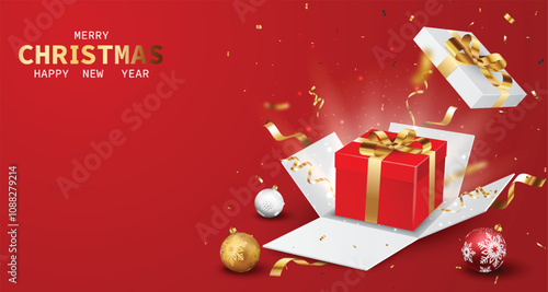 Opening Red gift boxes with golden ribbons