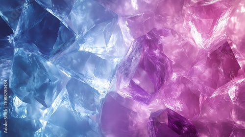 Abstract background of blue and purple crystals.