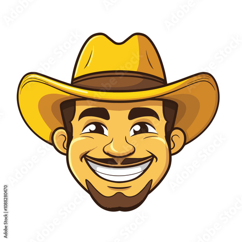 Happy Cartoon Cowboy Face with Yellow Hat