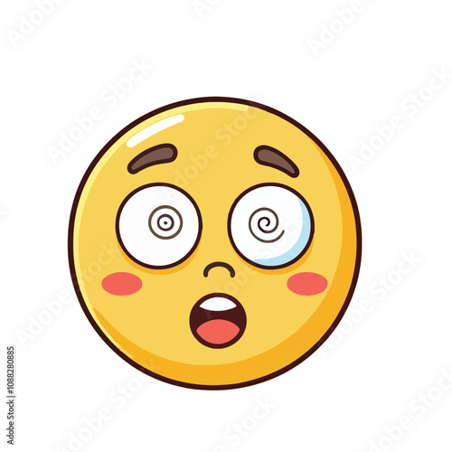 Cartoon Emoticon with Dizzy Eyes and Open Mouth Expressing Shock or Surprise