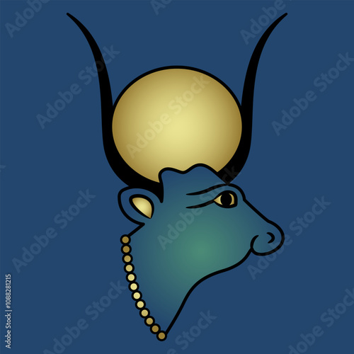Head of ancient Egyptian sacred cow. Goddess Hesat or Hathor. 