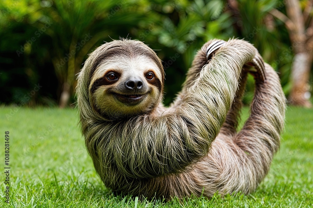 Fototapeta premium Charming Sloth Demonstrating a Relaxing Slow Stretch for Ultimate Calmness