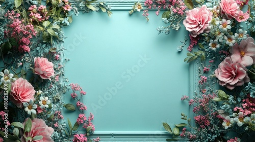 Floral border with a turquoise background for decorative purposes.