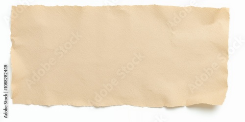 Blank beige paper with torn edges on a white background for creative uses