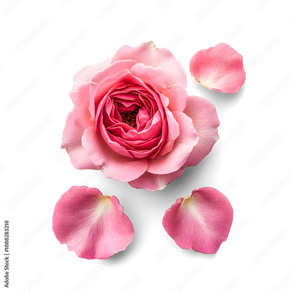 pink roses and petals isolated on white background pink roses and petals isolated on white background