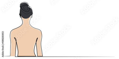 line art drawing of woman seen from behind.line art portrait of woman seen from behind.one line drawing concept with color.vector illustration.eps 10