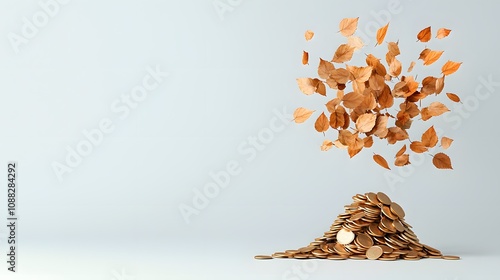 A Creative Fusion of Coins and Leaves Illustrating Value Transformation and Wealth Concept. Cost of Capital, Valuation, Interest Rate Concept photo