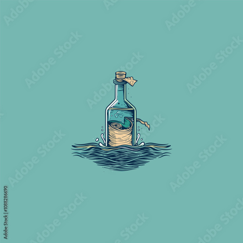 bottle in the sea design vector