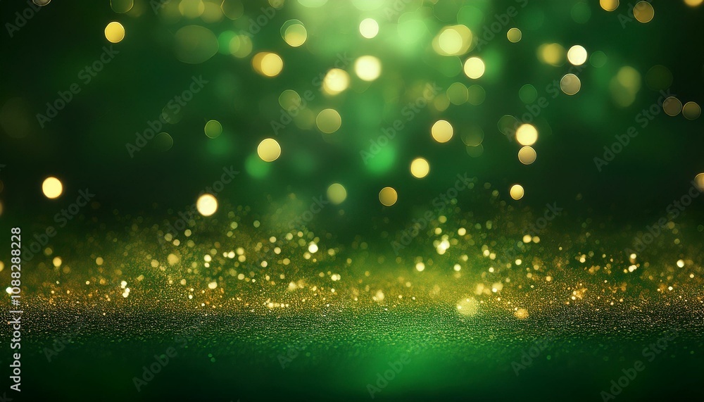 Glimmering Shamrock Dreams: Golden Bokeh on Green Glimmering Shamrock Dreams: Golden Bokeh on Green