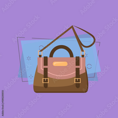 Pink and brown hand bag illustration. Shopping, accessory, bag. Fashion concept. Vector illustration can be used for topics like clothing, fashion, advertisement, shopping