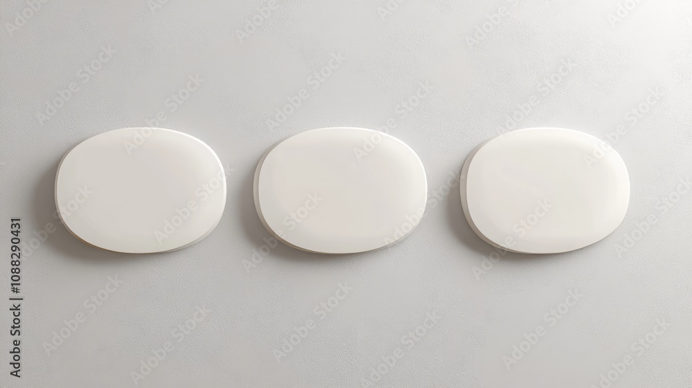 Three White Oval Plates on a Grey Wall Three White Oval Plates on a Grey Wall