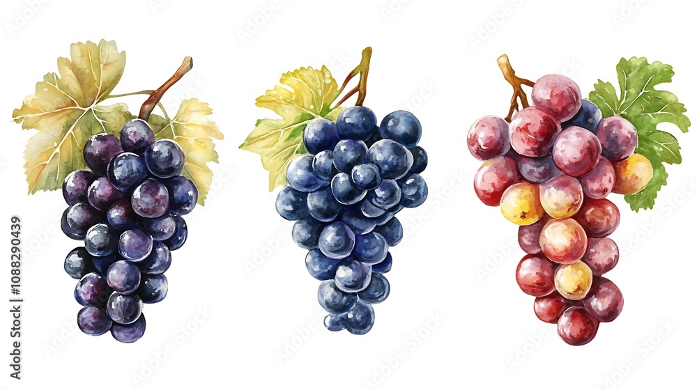 A cluster of red grapes with leaves A cluster of red grapes with leaves