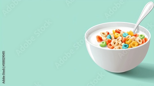 Anime Style Colorful Cereal Bowl on Mint Background