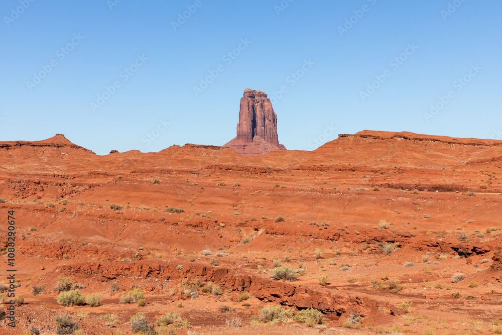 Fototapeta premium Monument Valley Rock Formations, Arizona-Utah Border, USA – Iconic Desert Landscapes with Majestic Buttes and Mesas, Captured in Stunning Light and Natural Splendor